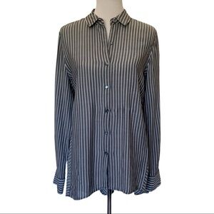 Striped Button-Up Long Sleeve Shirt - Gray/White